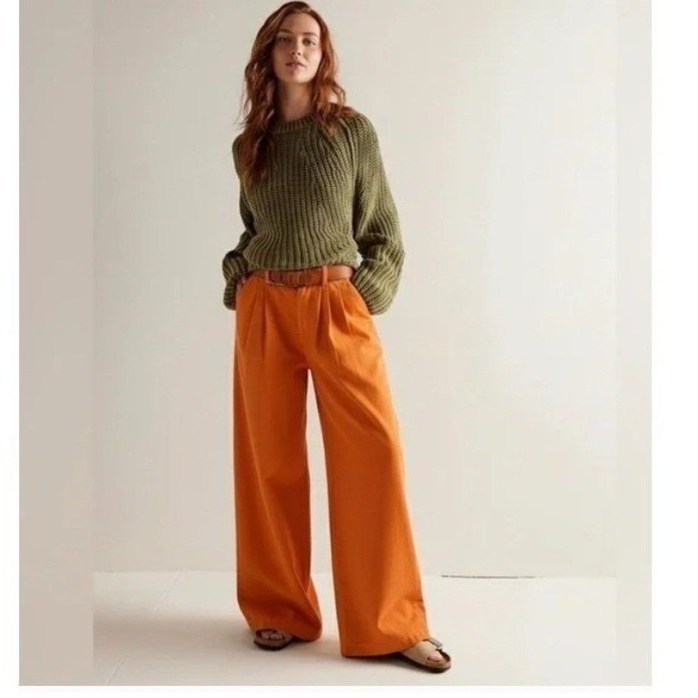 We The Free Equinox Denim Trouser 27 New Orange Wide Leg Pleated Boho Indie